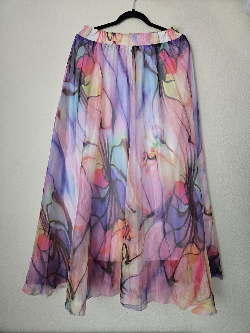 Pastel Watercolor Floral Maxi Skirt - Multicolor